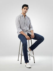Men Spykar Grey Stripe Regular Fit Shirt