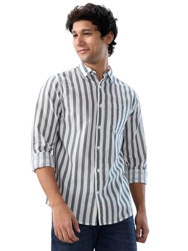 Men Spykar Grey Stripe Regular Fit Shirt