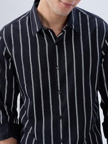 Men Spykar Black Stripe Regular Fit Shirt