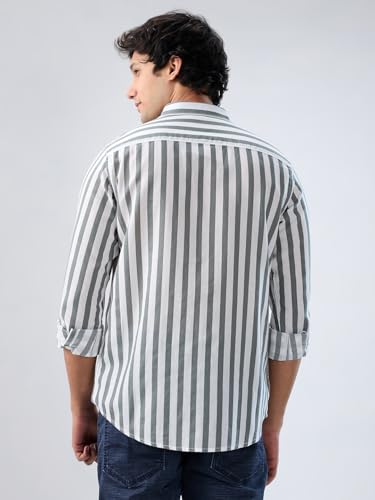 Men Spykar Grey Stripe Regular Fit Shirt