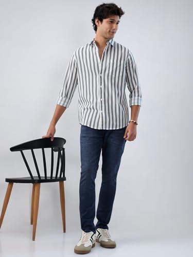Men Spykar Grey Stripe Regular Fit Shirt