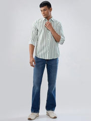 Men Spykar Green Stripe Regular Fit Shirt