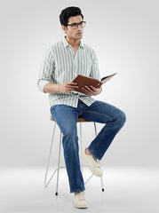 Men Spykar Green Stripe Regular Fit Shirt