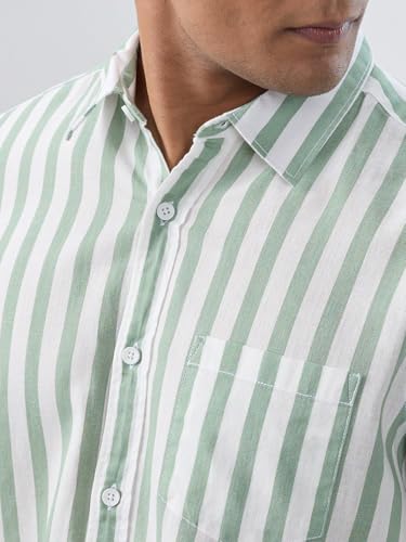 Men Spykar Green Stripe Regular Fit Shirt