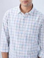 Men Spykar Blue Check Regular Fit Shirt