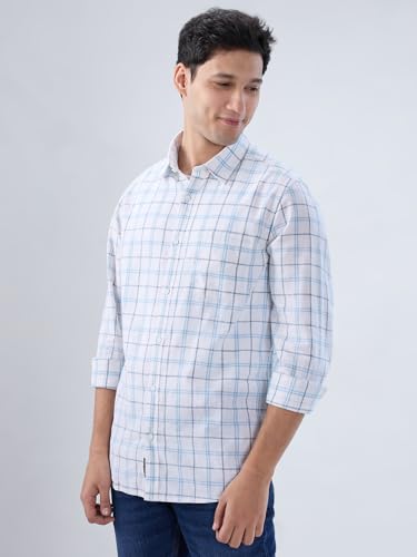 Men Spykar Blue Check Regular Fit Shirt