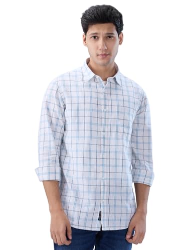 Men Spykar Blue Check Regular Fit Shirt