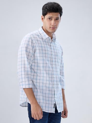 Men Spykar Blue Check Regular Fit Shirt