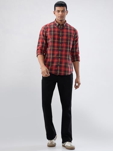 Men Spykar Red Check Regular Fit Shirt