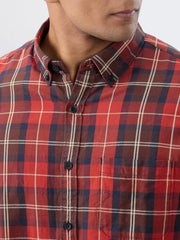 Men Spykar Red Check Regular Fit Shirt