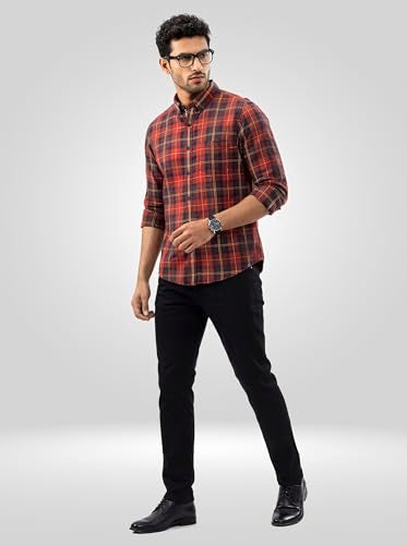 Men Spykar Red Check Regular Fit Shirt