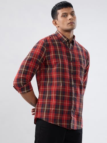 Men Spykar Red Check Regular Fit Shirt
