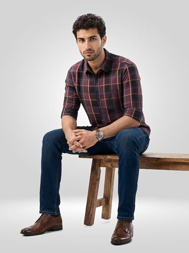 Men Spykar Red Check Regular Fit Shirt