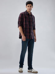 Men Spykar Red Check Regular Fit Shirt