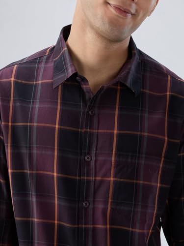 Men Spykar Red Check Regular Fit Shirt