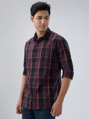 Men Spykar Red Check Regular Fit Shirt