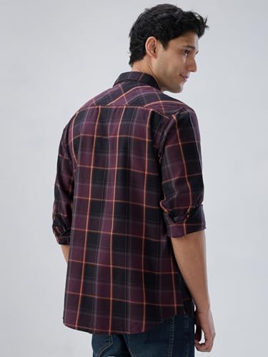 Men Spykar Red Check Regular Fit Shirt