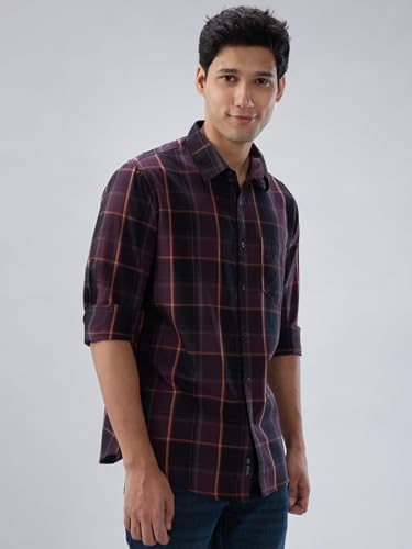 Men Spykar Red Check Regular Fit Shirt