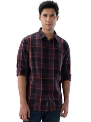 Men Spykar Red Check Regular Fit Shirt