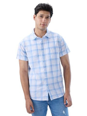 Men Spykar Blue Check Regular Fit Shirt