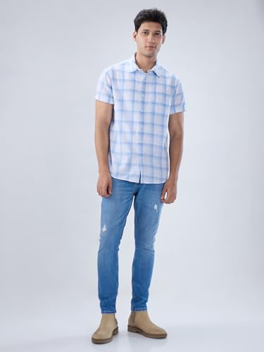 Men Spykar Blue Check Regular Fit Shirt