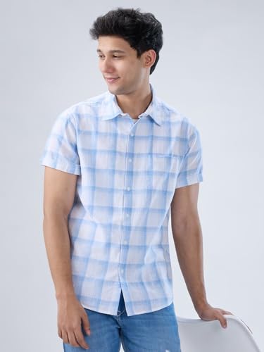 Men Spykar Blue Check Regular Fit Shirt