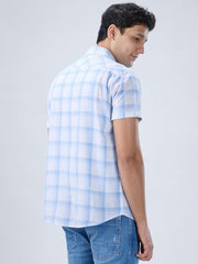 Men Spykar Blue Check Regular Fit Shirt