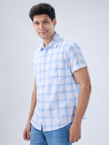 Men Spykar Blue Check Regular Fit Shirt