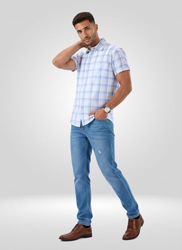 Men Spykar Blue Check Regular Fit Shirt
