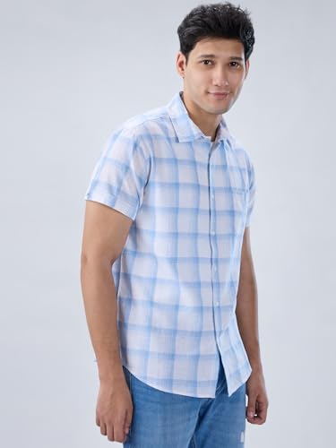 Men Spykar Blue Check Regular Fit Shirt