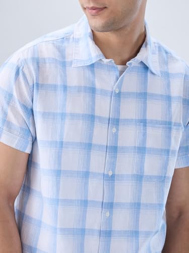 Men Spykar Blue Check Regular Fit Shirt