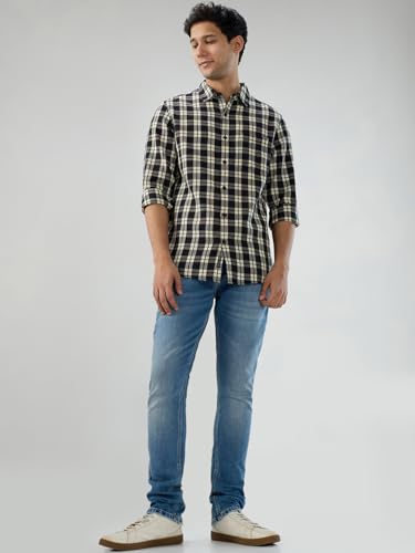Men Spykar Black Check Regular Fit Shirt