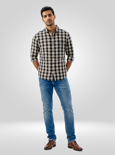 Men Spykar Black Check Regular Fit Shirt