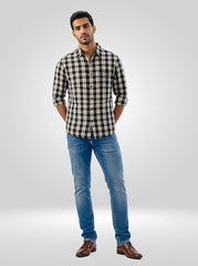 Men Spykar Black Check Regular Fit Shirt