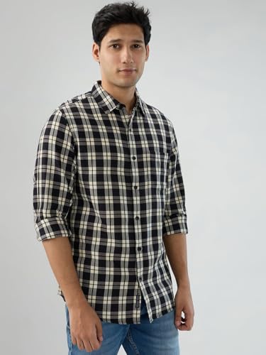 Men Spykar Black Check Regular Fit Shirt