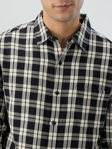 Men Spykar Black Check Regular Fit Shirt