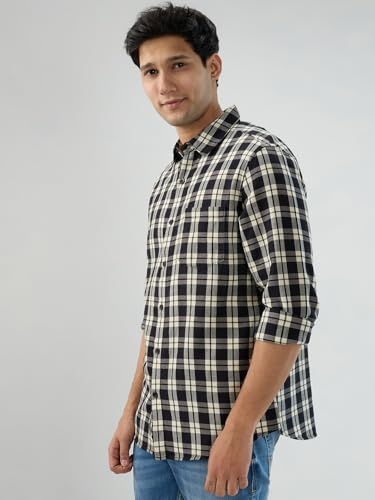 Men Spykar Black Check Regular Fit Shirt