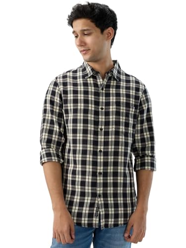 Men Spykar Black Check Regular Fit Shirt