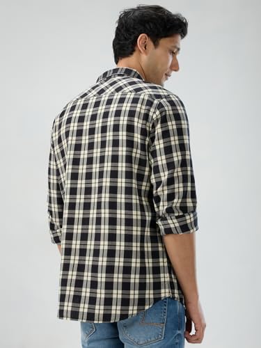 Men Spykar Black Check Regular Fit Shirt