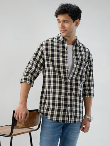 Men Spykar Black Check Regular Fit Shirt