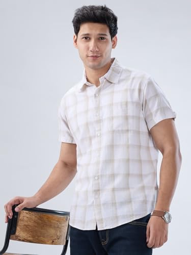 Men Spykar Brown Check Regular Fit Shirt