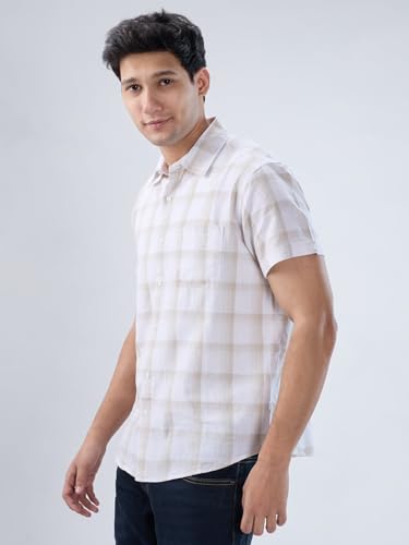 Men Spykar Brown Check Regular Fit Shirt
