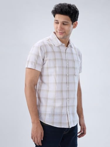 Men Spykar Brown Check Regular Fit Shirt