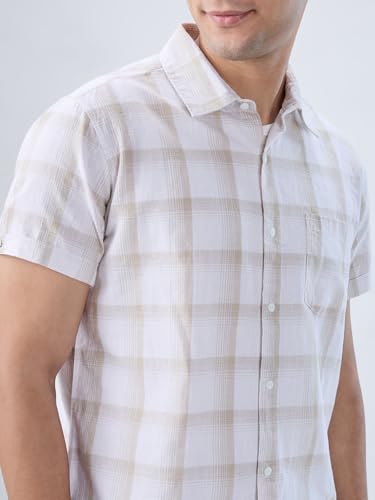 Men Spykar Brown Check Regular Fit Shirt