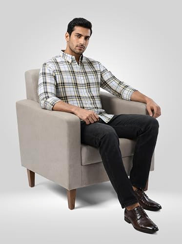 Men Spykar Yellow Check Regular Fit Shirt