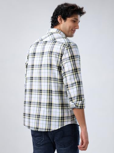 Men Spykar Yellow Check Regular Fit Shirt