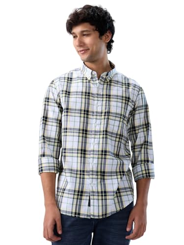 Men Spykar Yellow Check Regular Fit Shirt