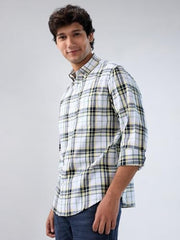 Men Spykar Yellow Check Regular Fit Shirt