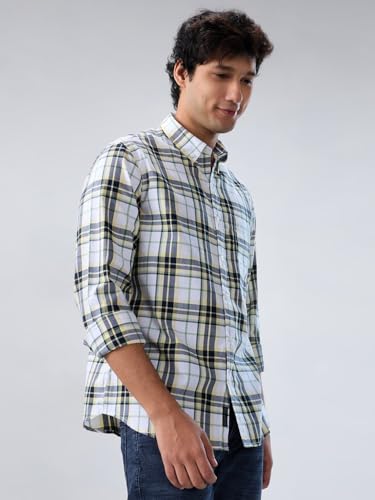 Men Spykar Yellow Check Regular Fit Shirt