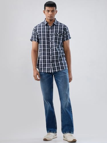 Men Spykar Blue Check Regular Fit Shirt